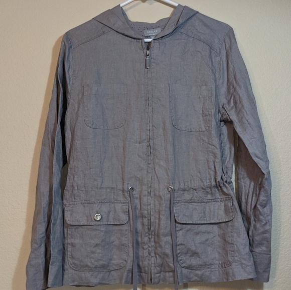 Kenar Grey Linen Zip Up Lightweight Jacket with Hoodie NWOT - Picture 5 of 5